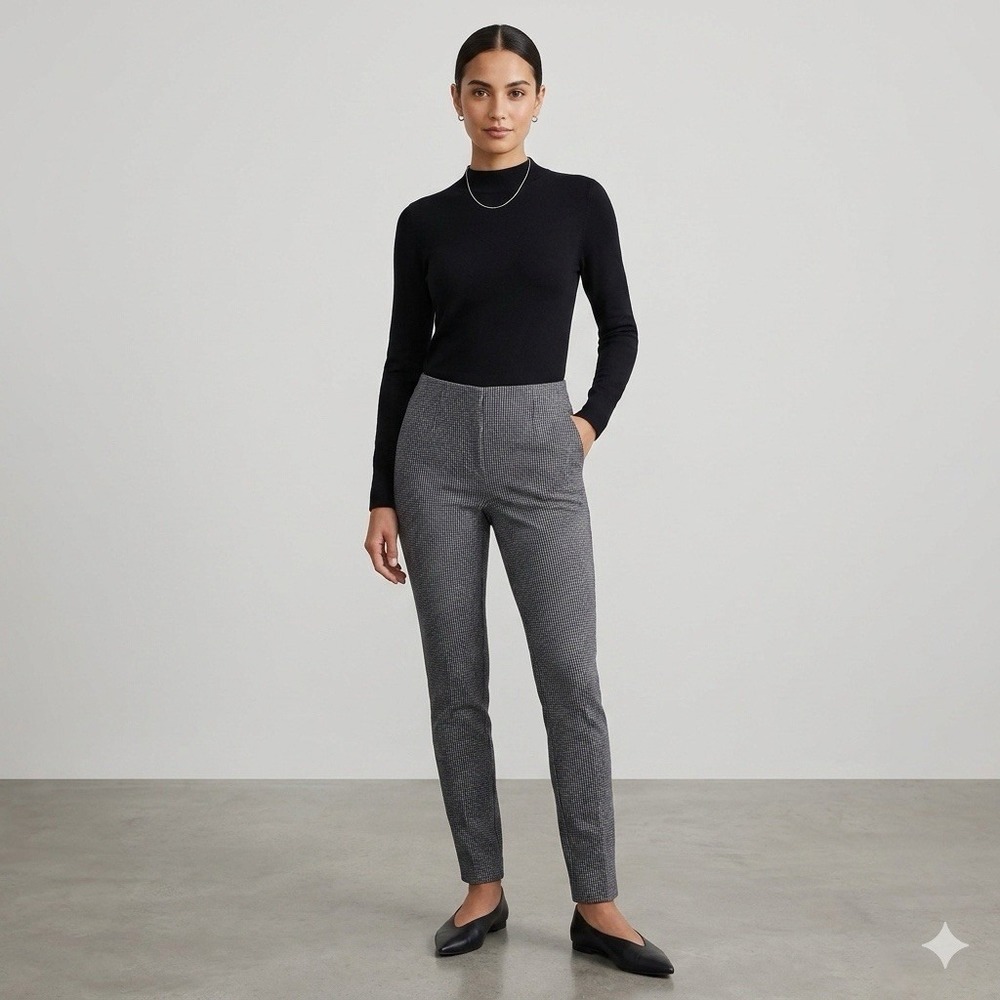 J Jill Ponte Knit Pants Women's Small Gray Houndstooth Slim Leg Pull‎ On Career